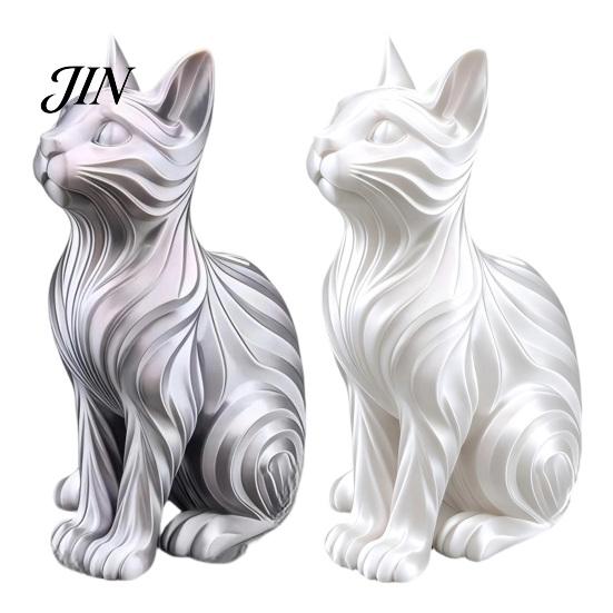 Small Cat Sculpture Gift 3D Printed Statue with Wavy Fur, Modern Sitting Figurine for Display Bookshelf Decor, Minimalist Art Home Office, Lovers