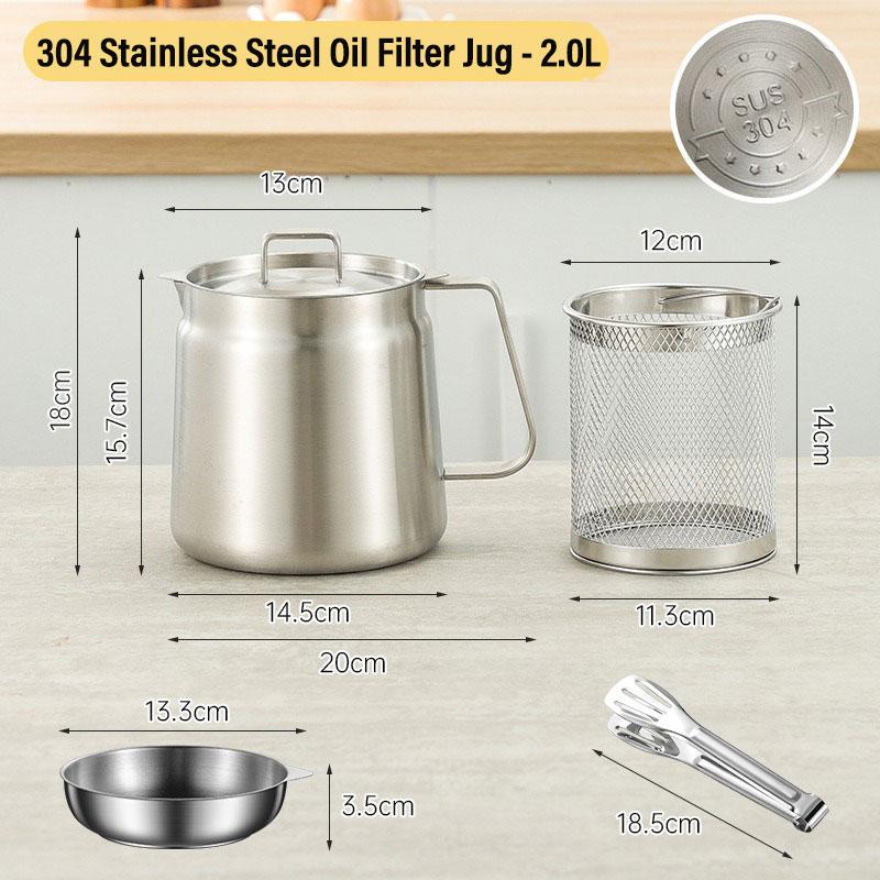 2/1.5L Oil Filter Fry Basket Oil Storage Can Pot Stainless Steel with Basket and Lid Deep Fryer Multifunctional Deep Frying Pot