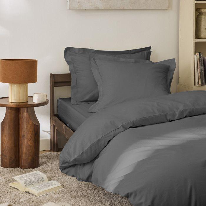 Housse de couette percale de coton peigné "Julian" toutes dimensions Coton Pur - Julian Ardoise - Housse de couette 140 x 200 cm