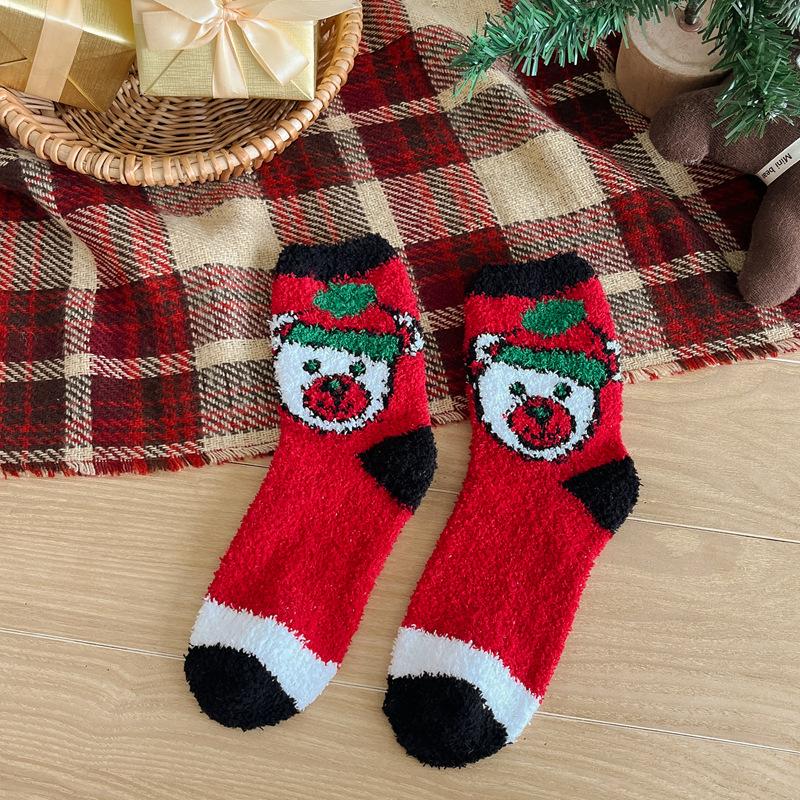 10Pair 24 Christmas Socks Women'S Coral Fleece Thickened Thermal Tube Socks Sleeping Socks Cartoon Half Fleece Floor Socks