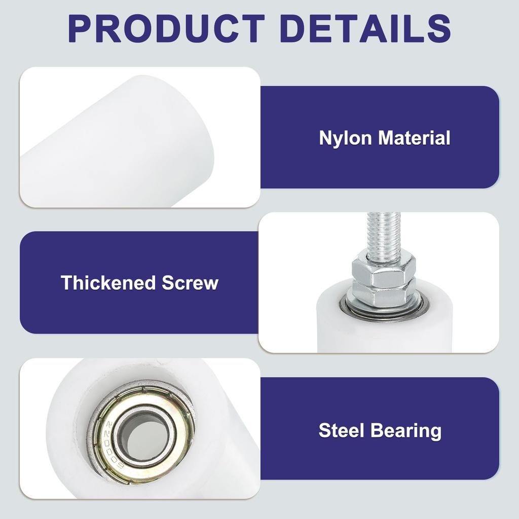 uxcell 8pcs 2.7" Nylon Roller Gate Support Assembly for Sliding and Rolling Gates, Universal Door Pulley Wheels, White