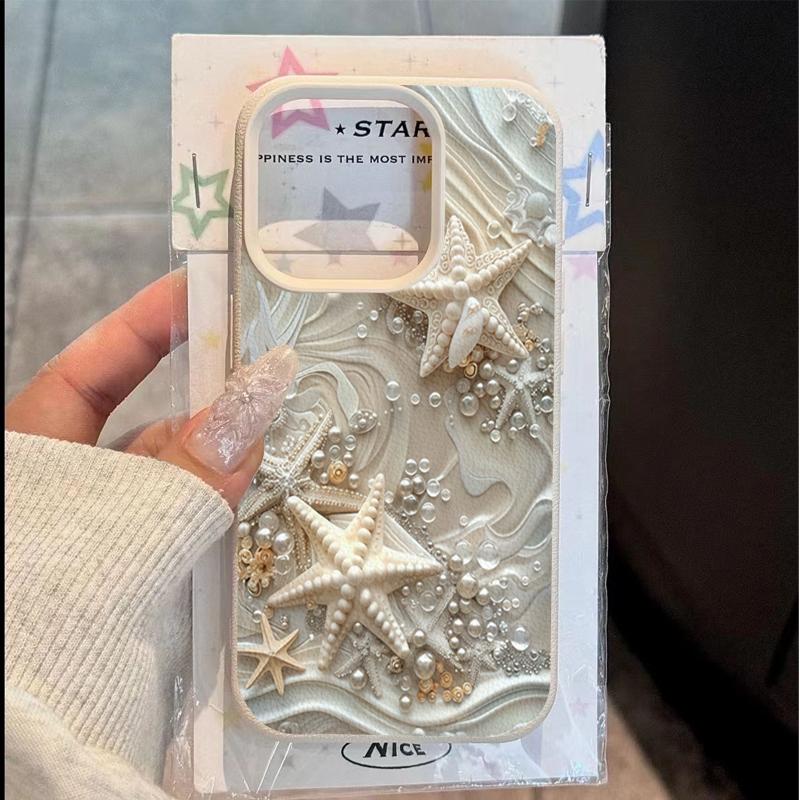 Ins Summer Sea Style Starfish and Pearl Shockproof Phone Case for iPhone 17 17E 16 15 14 13 12 11 Pro Max Soft TPU Cover
