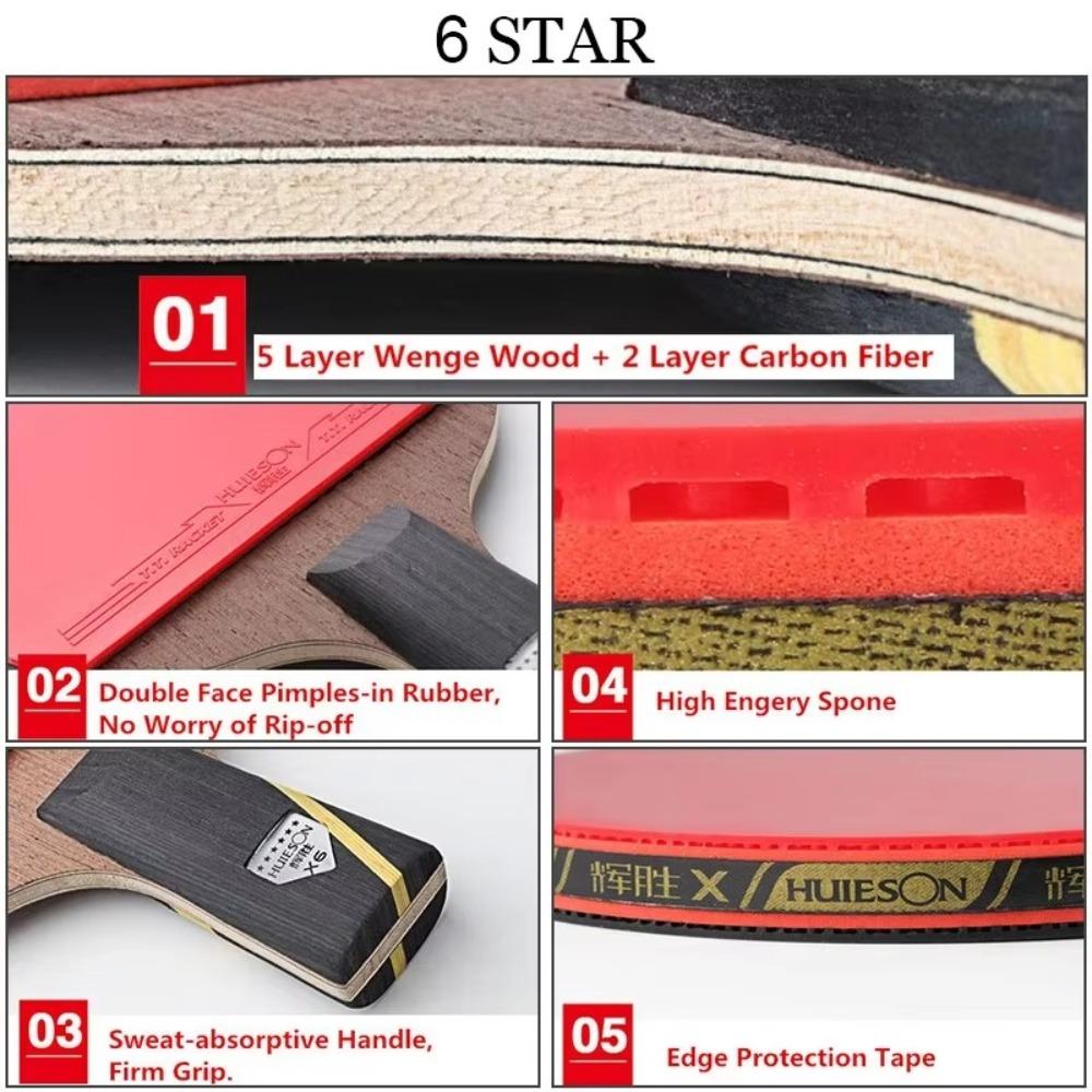 2Pcs HUIESON Ping Pong Rackets 6 Star Ping Pong Supplies Table Tennis Racket  For Club Training