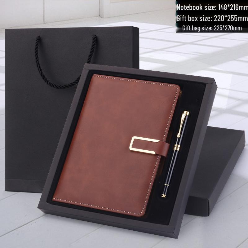 Men's Business Notebook with Printed Pages, Leather Cover, Magnetic Buckle, and Pen Holder. Perfect for Meeting Minutes and Office Use.