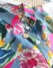Clearance Women's French Art Print Silk-Cotton Button-Down Long Sleeve Shirt - Medium