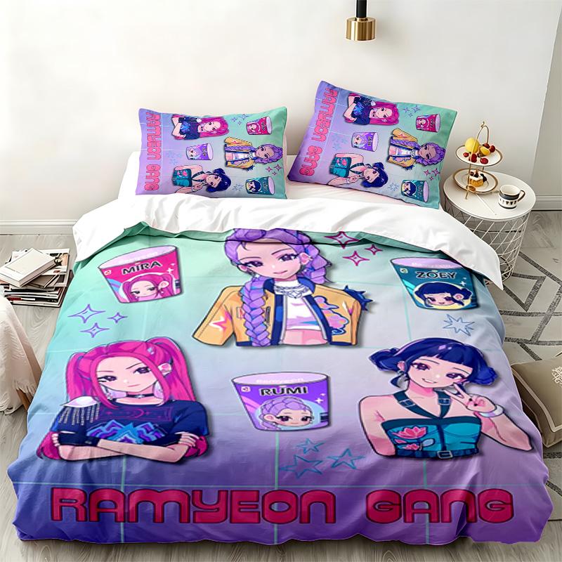 Kpop şeytan avcıları 3 parçalı set Yatak odası kullanımı için mükemmel Rahat nevresim takımı bir yorgan kılıfı ve iki yastık kılıfı içerir İdeal doğum günü veya Noel hediyesi