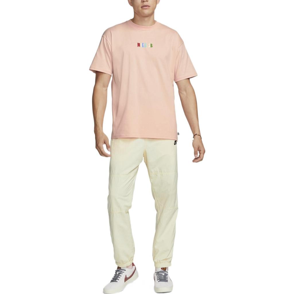 Men's Nike Loose Logo Geometry Pattern Printing Sports Short Sleeve Orange Pink T-Shirt DQ1859-800