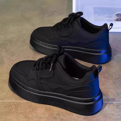 2025 Herren Schwarze Arbeitsschuhe Klobige Sohle Rutschfest Abriebfest Atmungsaktiv Sneaker Herbst Bequem für Bau Täglich