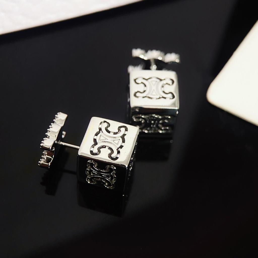 CEL Arc de Triomphe Full Diamond 3D Square Convertible Earrings - Light Luxury & Unique Style