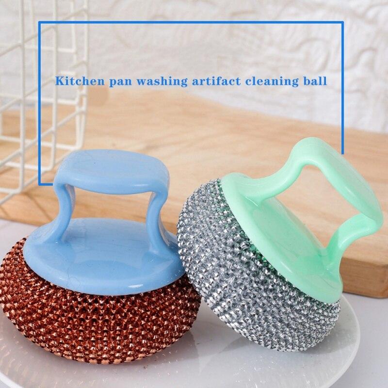 Dishwashing Brush, Steel Wire Sponge Long And Short Handle Kitchen Cleaning Brush, Non-Scratch Dish Sponges Dish Scrubber