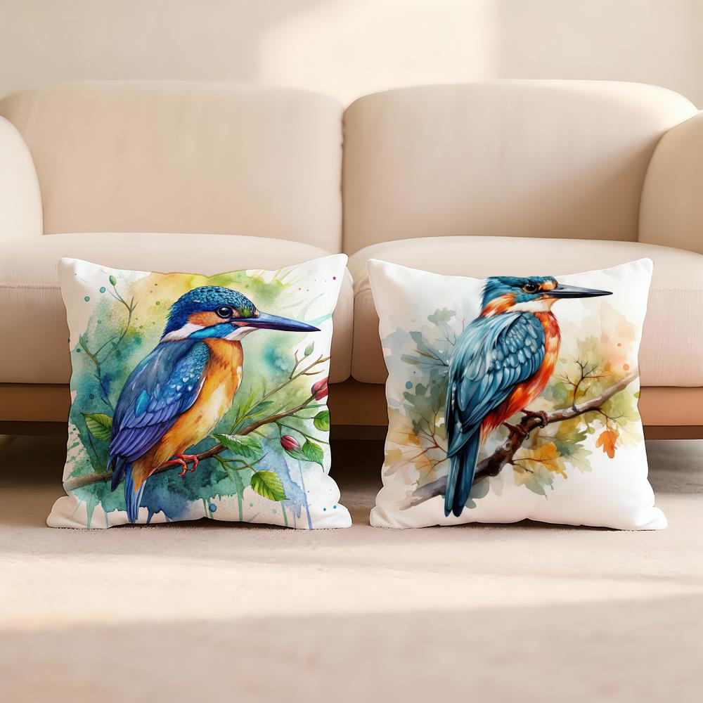 Kingfisher watercolor painting Cushion Cover Home & Car Multi-Scene Pillow Cover - Reversible, Soft & Durable for Daily Use
