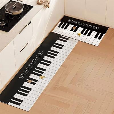 Kitchen Waterproof Carpet Pvc Leather Floor Mat Anti-slip Oil-proof Long Foot Mats Creative Piano Key Rug Home Decoration Rugs