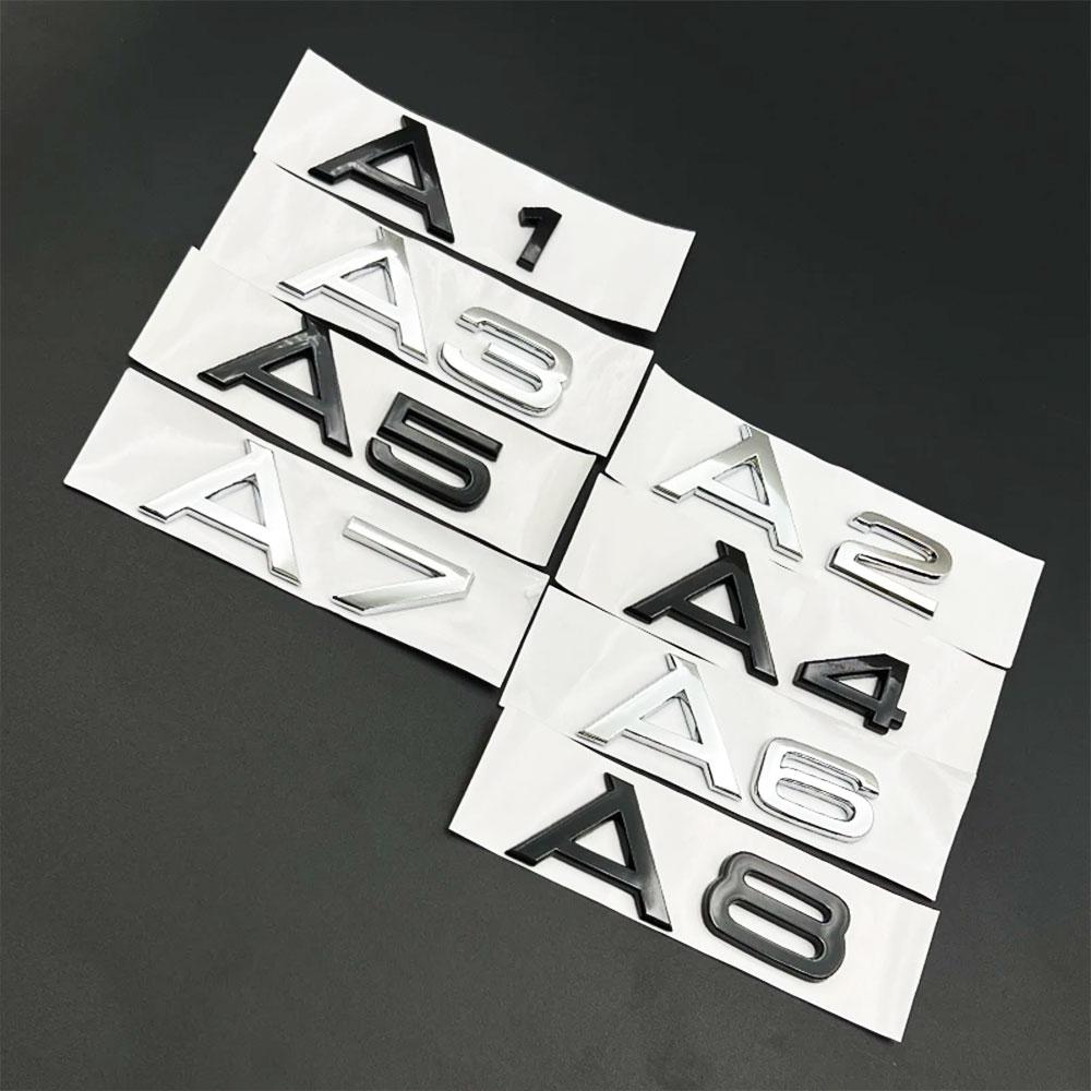 3D ABS Chrome Glossy Black Car Trunk Letters Numbers Emblem For A1 A3 A4 A5 A6 A7 A8 Car Trunk Lid Nameplate Badge Sticker