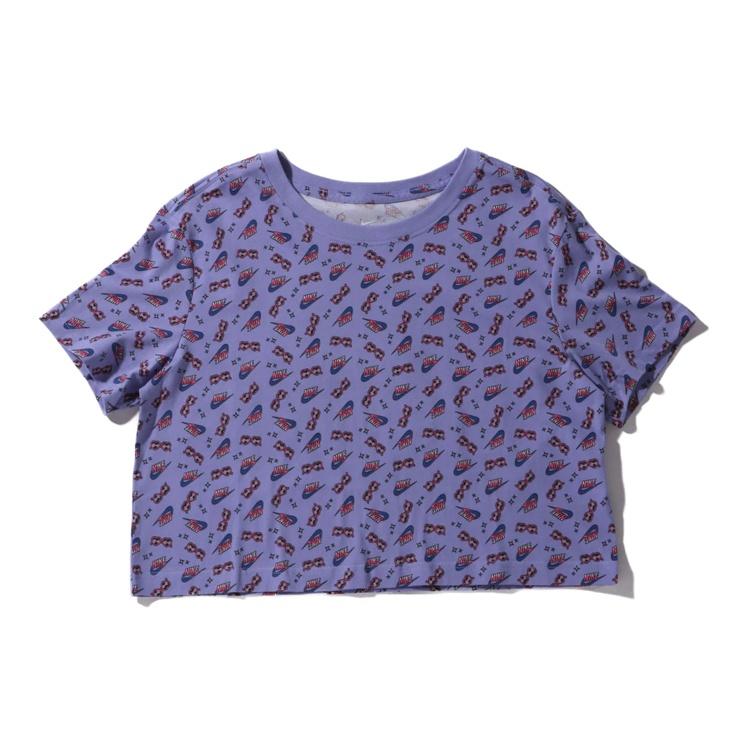 (WMNS) Nike Sportwear Full Print Round Neck Short Sleeve Purple Women s CU9698-569 L