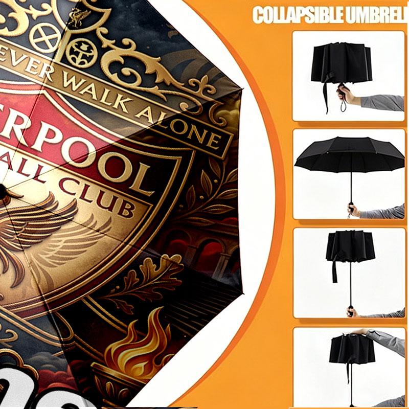 Custom Name Personalized Liverpool Football Club Print Umbrella, Auto Open Close, 8‑Rib Sturdy Frame, Commute Camping Hiking Use, Birthday Gift