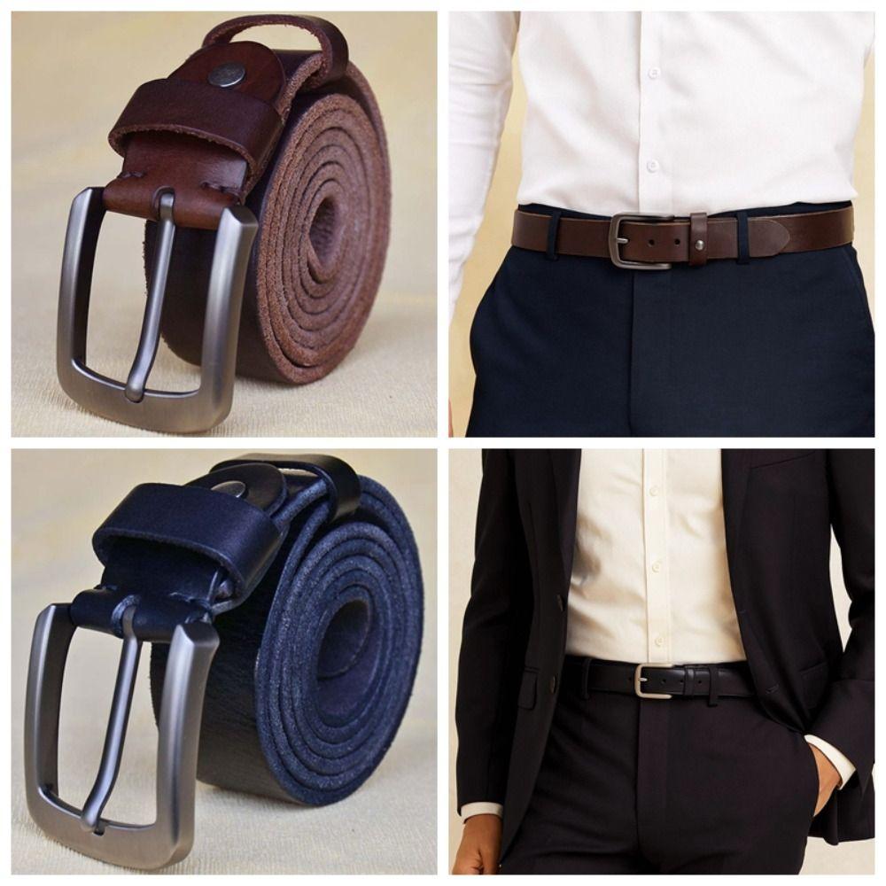 Texture Genuine Leather Belt Retro Jeans Waistband Classic Men Wide Belt  Party