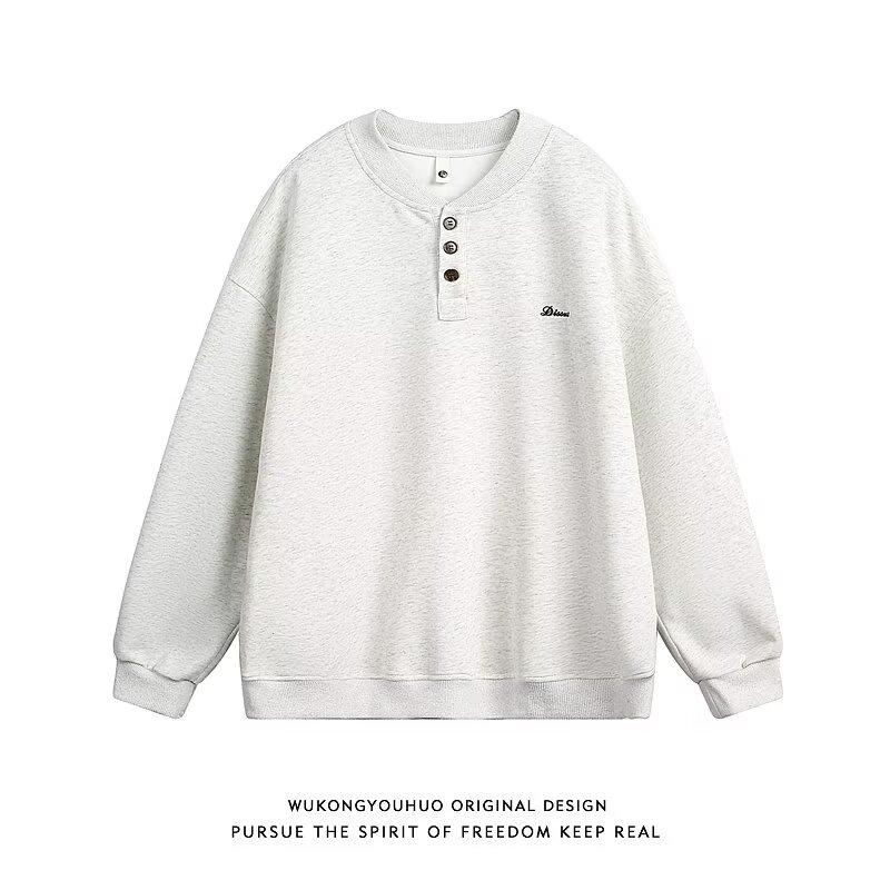 

Напечатанный свитер осень-зима для мужчин весна и осень 2025 корейский новый круглый вырез свободный топ шикарный стиль Гонконг модный 3XL светло-серый