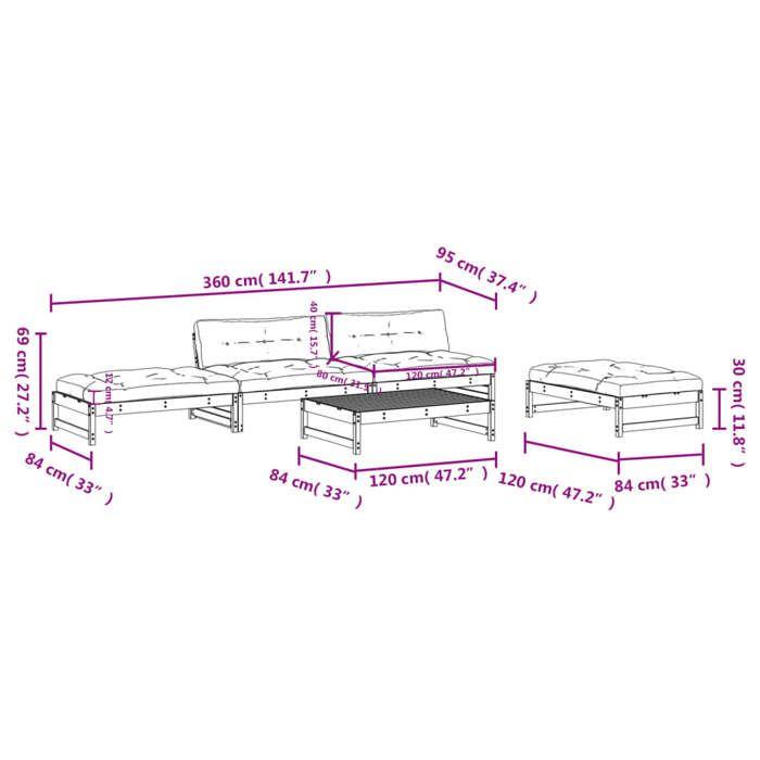 VidaXL Salon de Jardin avec Coussins 5 pcs, Canapé avec Dossier, Ensemble de Meubles avec Table Basse Patio Terrasse, Blanc 3186117