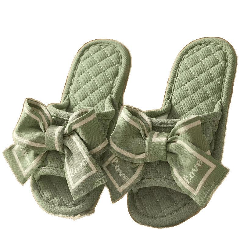 Korean version of bow new cloth bottom slippers silent sweat-absorbing breathable foot slippers home