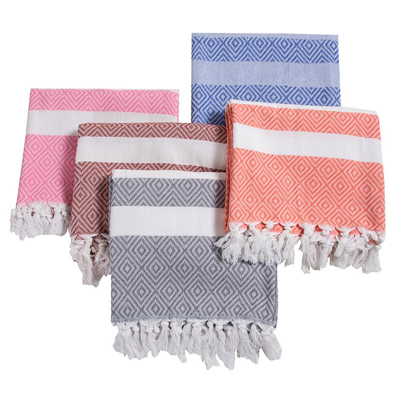 100% Cotton Striped Tassel Beach Towel - 30 Color Options