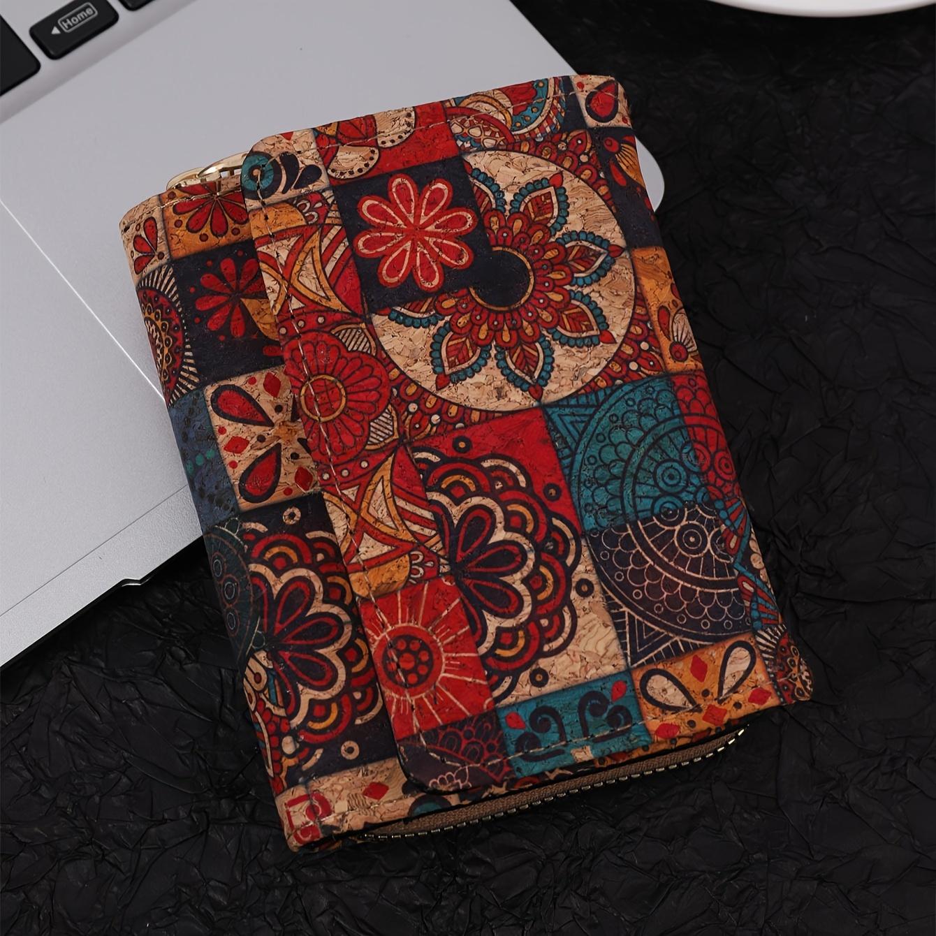 

Короткий кошелек с цветочным узором в стиле ретро, ​​клатч в этническом стиле, сумка для мобильного телефона, складной кошелек для монет с отделениями для карт