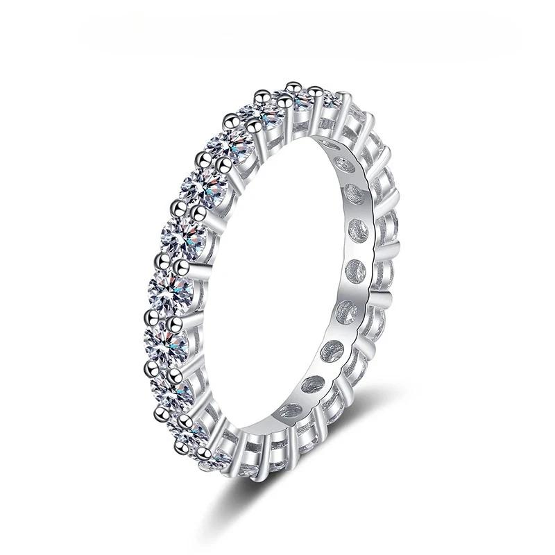 FEOBUR 2/3/4/5mm Full Moissanite Eternity Rings S925 Silver Plated 18k White Gold Diamond Wedding Band for Women Men Jewelry