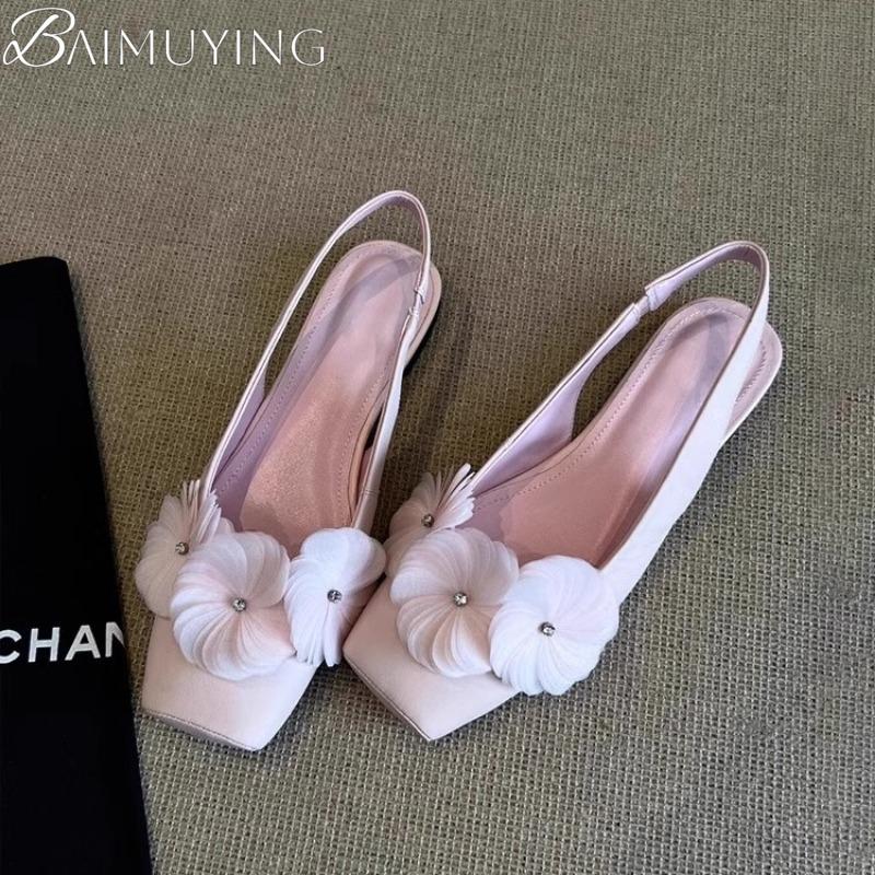 Fashion Flower Square Toe Women Flat Sandals Loafers Shoes Woman 2025 Trend Summer Elegant Ballet Shoes Dress Shallow Sandalias De Mujer