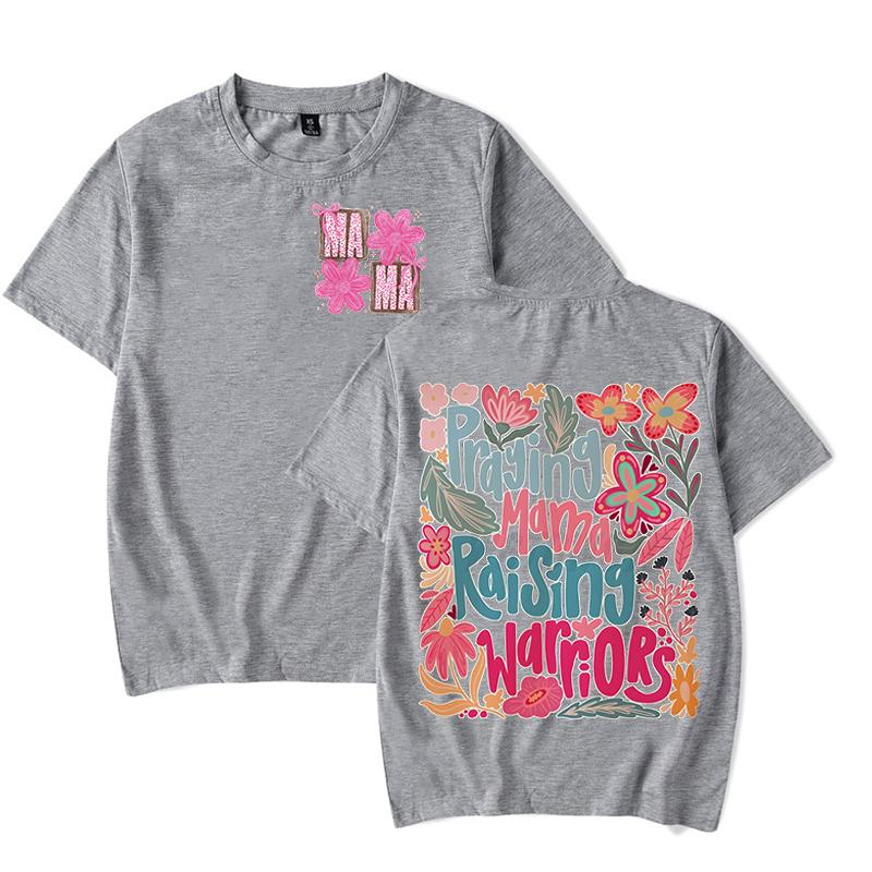 Trendy Women Clothing Mama Boho Floral Graphic T Shirts Praying Mamas Raising Warriors Graphic Tee Retro Vintage Mama T-shirt