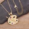 Fashion Painting Plate Colorful Zirconia Pendant Necklace for Women Art Pigment Palette Draw Brush Chain Link Jewelry
