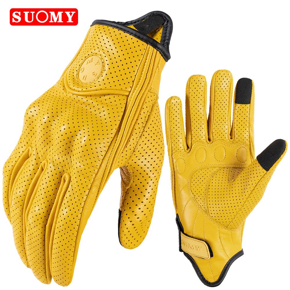 Retro leather locomotive gloves anti-drop shock absorption touch screen