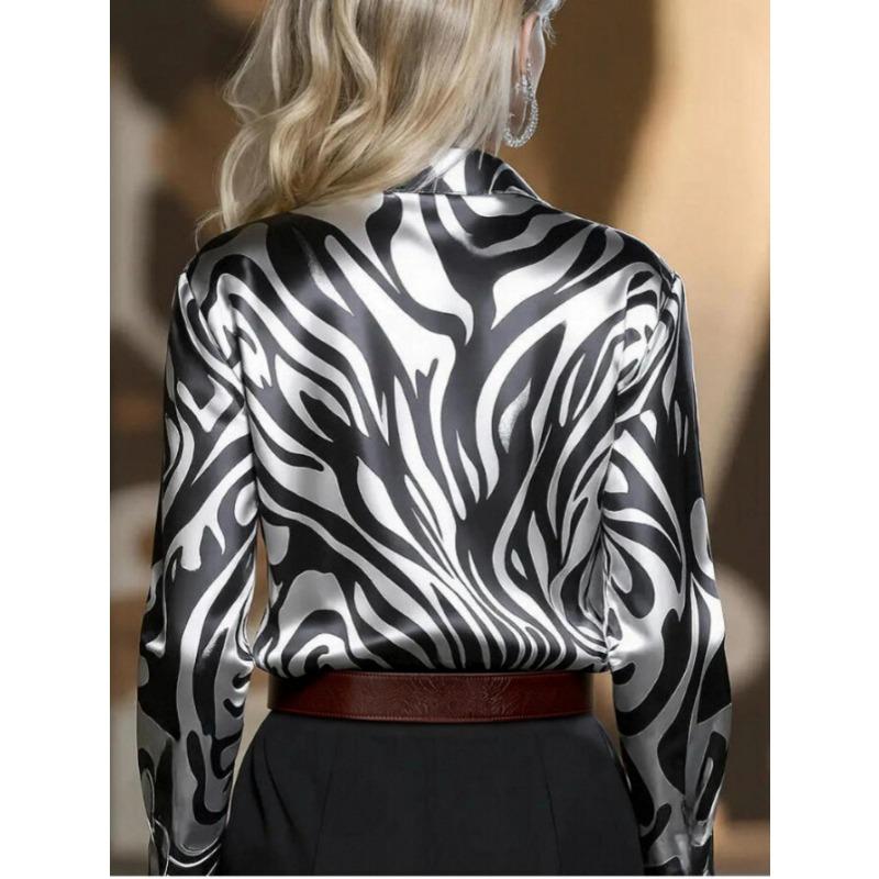 Spring and Autumn New Trendy Satin Long-sleeved Shirt Zebra Pattern Temperament Shirt for Women