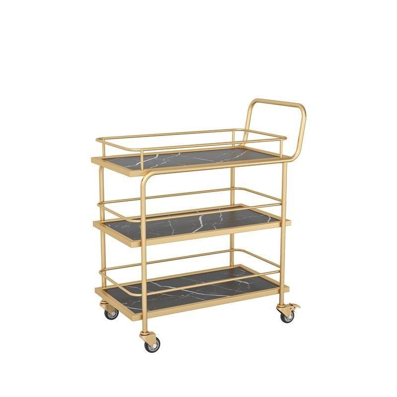Gold Multi-Layer Nordic Mobile Beverage and Dining Cart for Hotels and Restaurants