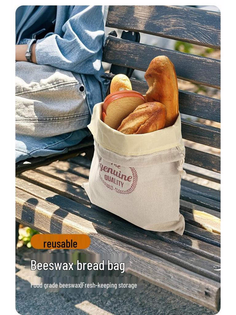 Nien Linen Beeswax Bread Bag with Detachable Inner Layer - All-Cotton, Food-Grade Drawstring Closure