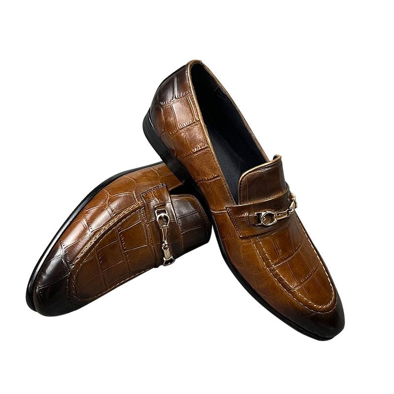 Fashion Men's Genuine Leather Loafers|Crocodile-Print Slip-On Shoes for Men|Pointed Toe Fashion Footwear|Comfortable Men's Dress Shoes