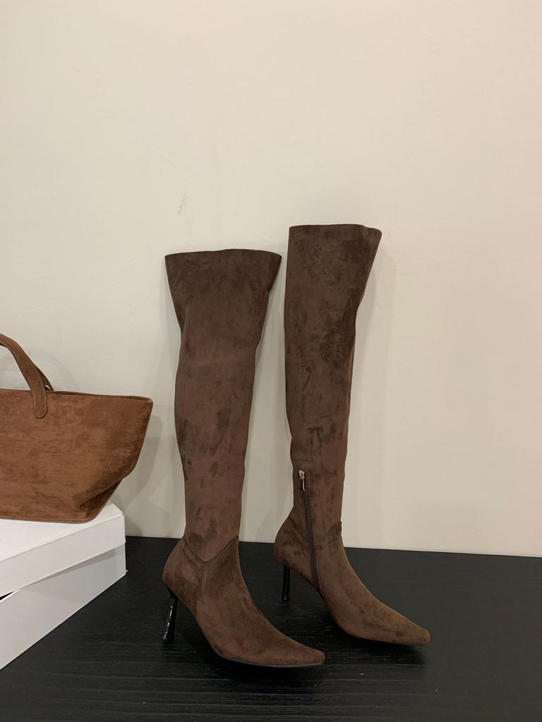 6625-5~ Two Wear Foldable Pile Boots~ High Heel French Pointed Over Knee Boots Women's Boots 2025 New