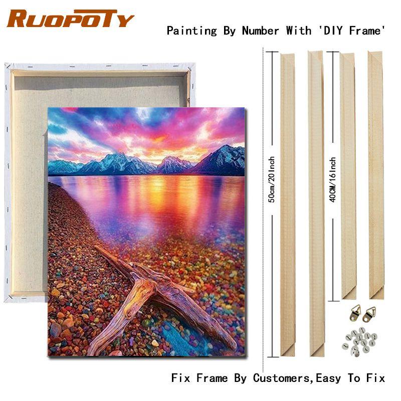 

Ruopoty Color Sky DIY Набор для рисования по номерам Ручная краска Пейзаж Акриловая краска по номерам Настенная картина для украшения 40x50 см с рамкой «сделай сам»