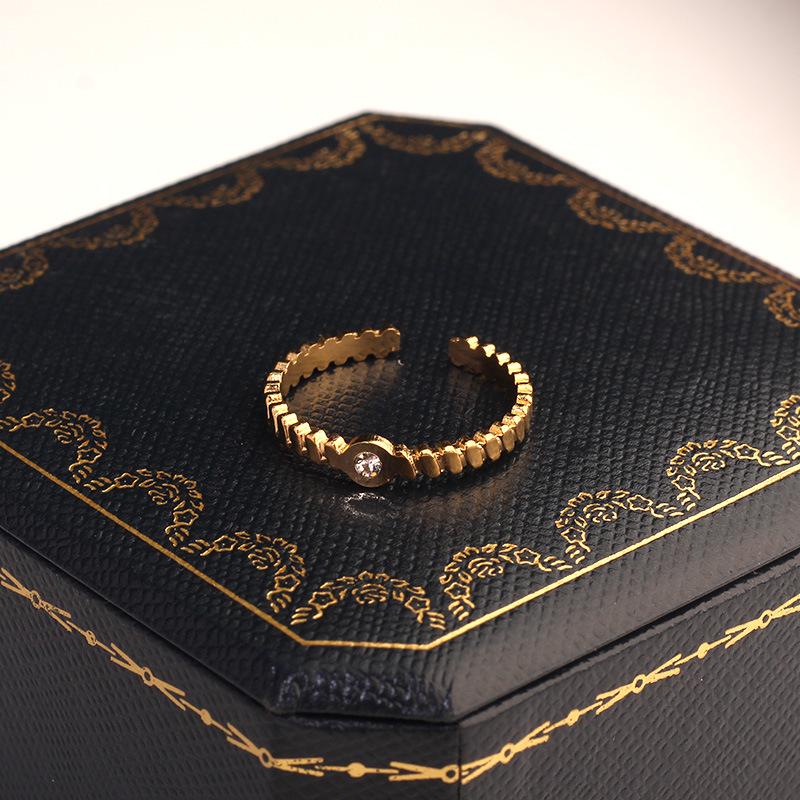 European Inlaid Diamond Open Ring: Stainless Steel, Colorfast, High-End Feel