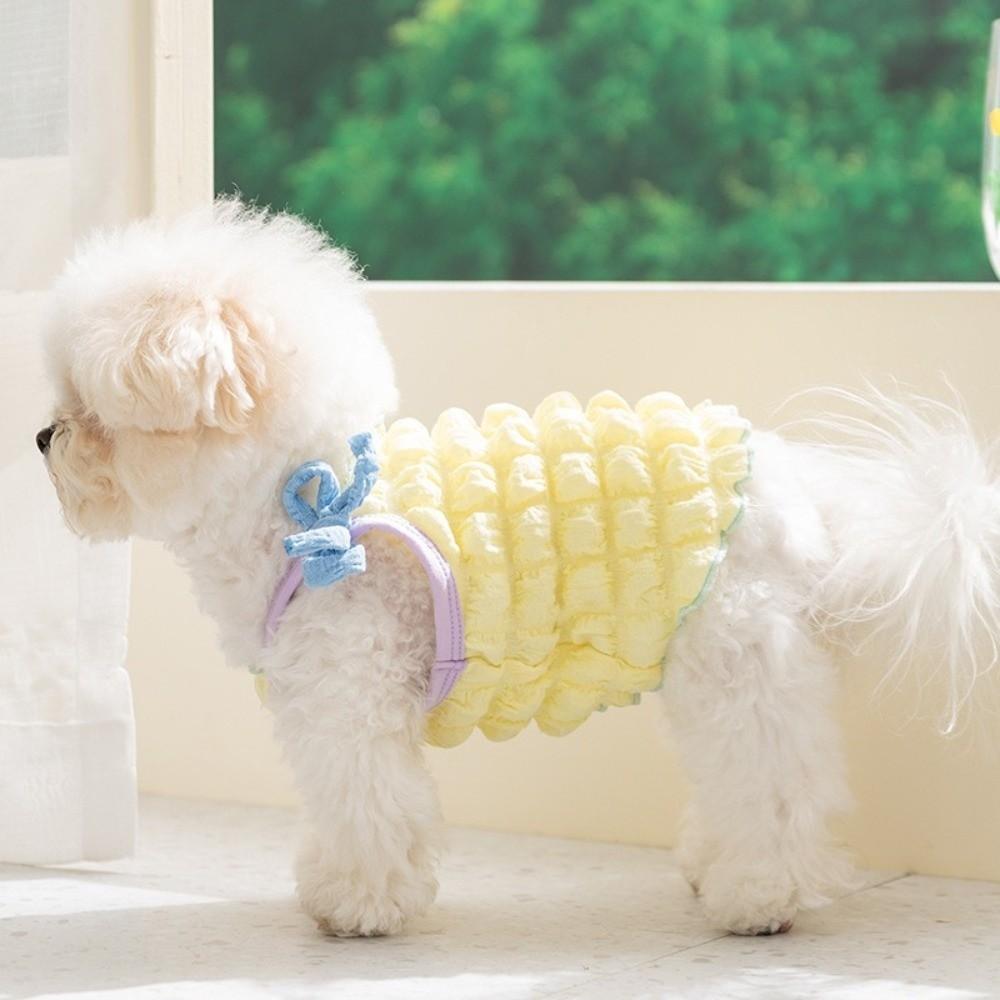 Pet Supplies thin Puppy Vest Bubble Grid Ins Style Dog Clothes Sweet Bow Pet T Shirt Pet