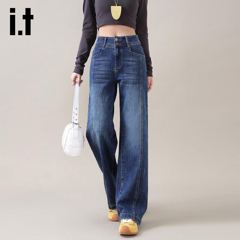 Izzue IT Women s High-Waist Washed Patchwork Straight-Leg Jeans S