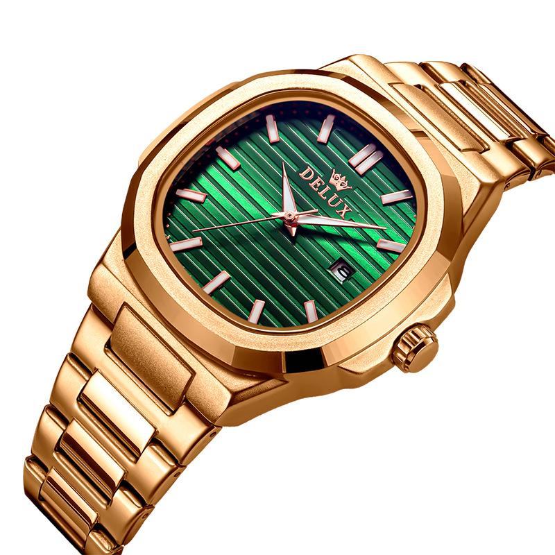 Luxuriöses goldenes Edelstahlarmband Mode blaues Zifferblatt Quarz Herrenuhr Wasserdicht Leuchtend Relogio Masculino