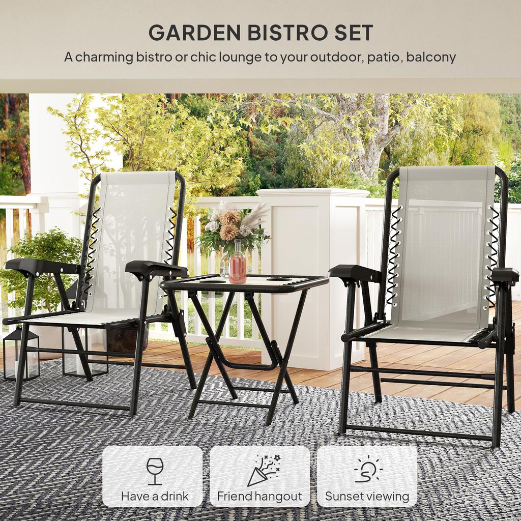 Three-Piece Garden Table and Chair Set - Cream White