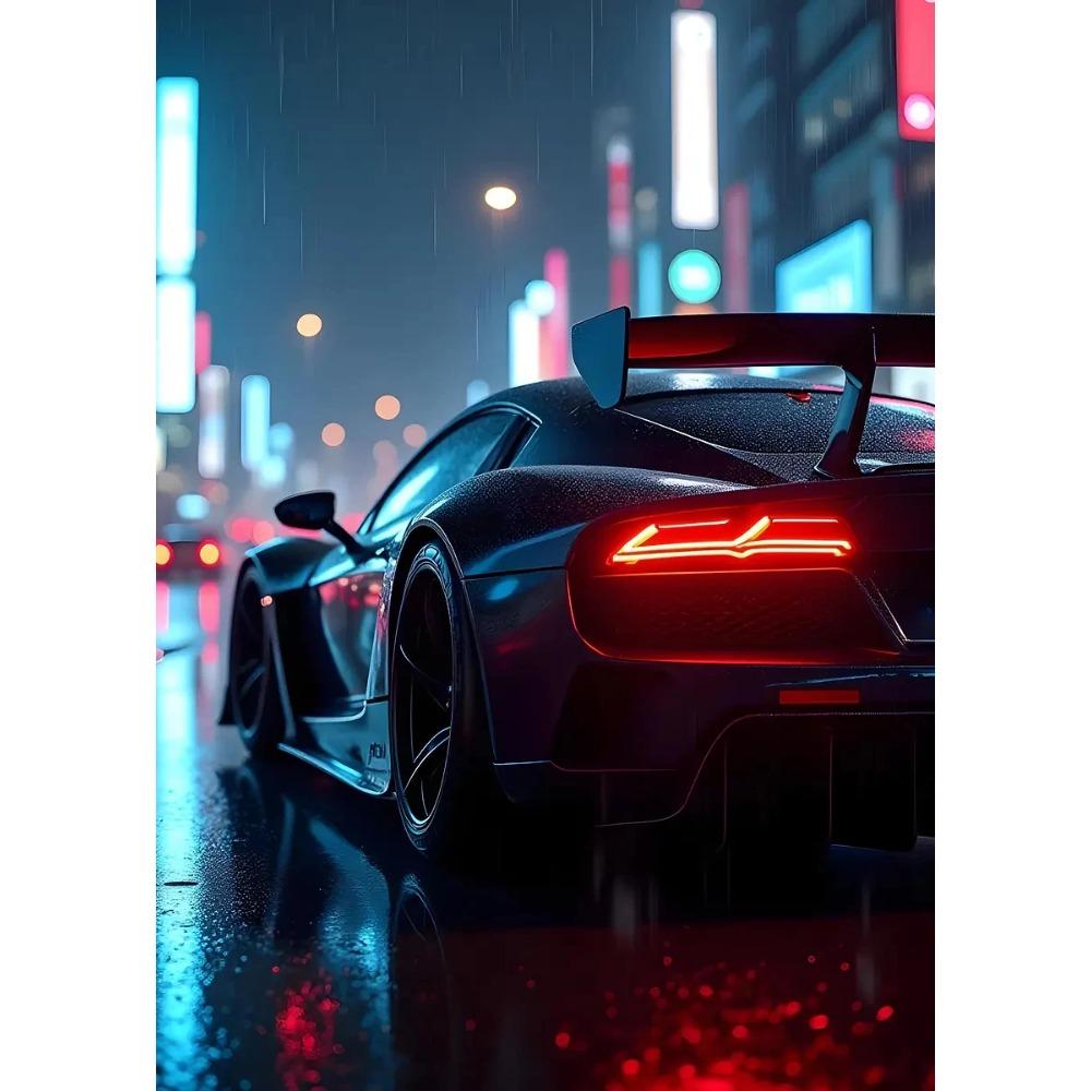 High Tech Super Car Poster Luxury Car LED Sports Races Neon Lit City Prints Canvas Painting Wall Picture Home Man's Room Decor