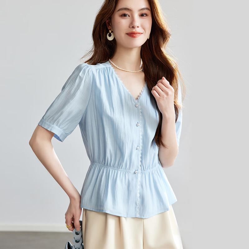Women s V-Neck Chiffon Short Sleeve Blouse 2XL