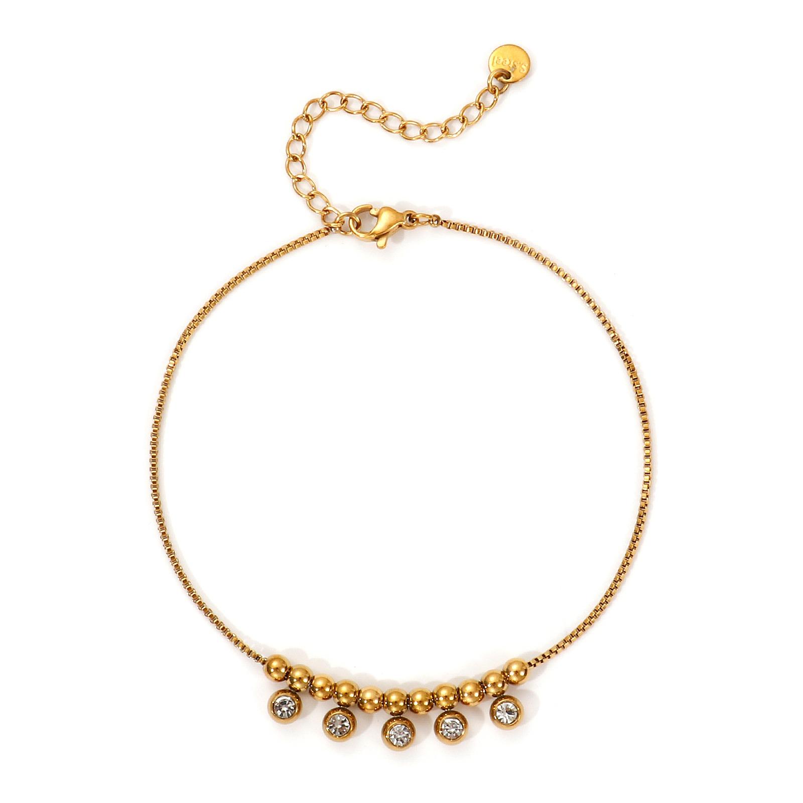 1 Piece Fashion 304 Stainless Steel Anklet 18K Gold Plated Rhinestone Box Chain Charm Anklet For Women Jewelry Gift 22cm long чистый