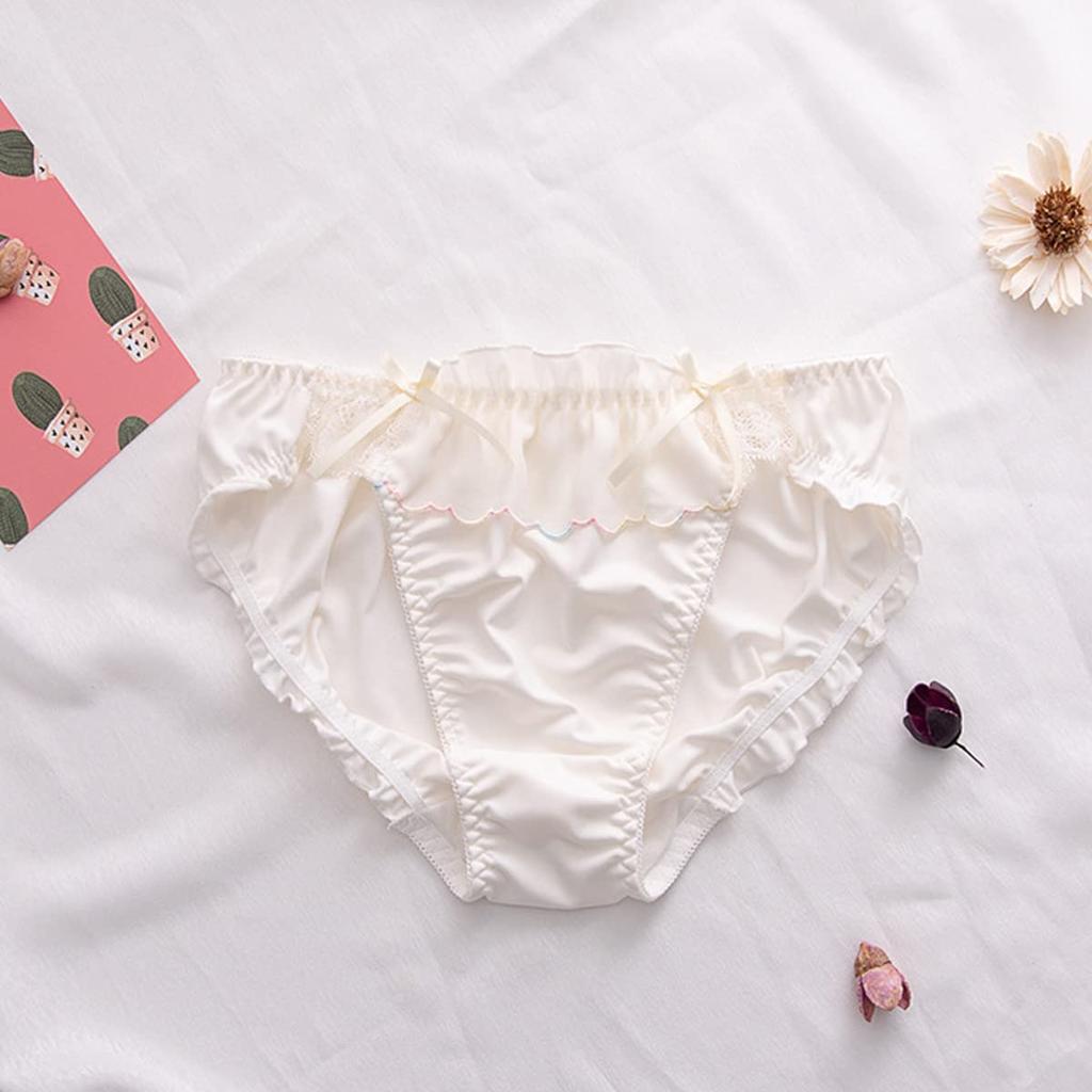 LIUXU Satin Underwear Rayon Student Plus Regular Size and Set, 3-Piece Set, Fabric, Women's Panties, Panties, White, Sizes, Cute, Breathable, (XL,