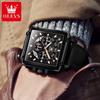 Top Brand Luxury Mens Watches Fashion Blue Square Quartz Watch for Men Sport Leather Strap Chronograph Wristwatches