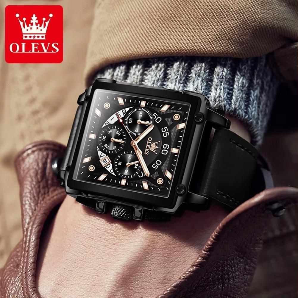 Top Brand Luxury Mens Watches Fashion Blue Square Quartz Watch for Men Sport Leather Strap Chronograph Wristwatches