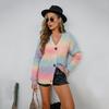 New Autumn and Winter Style of Gradually Dyed Rainbow Sweater, Large Button Knitted Cardigan for Women
