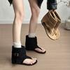 Women's Wide Width Thong Booties, Flat Sole Ankle Strap Sandals, Edgy Summer Slides for Women