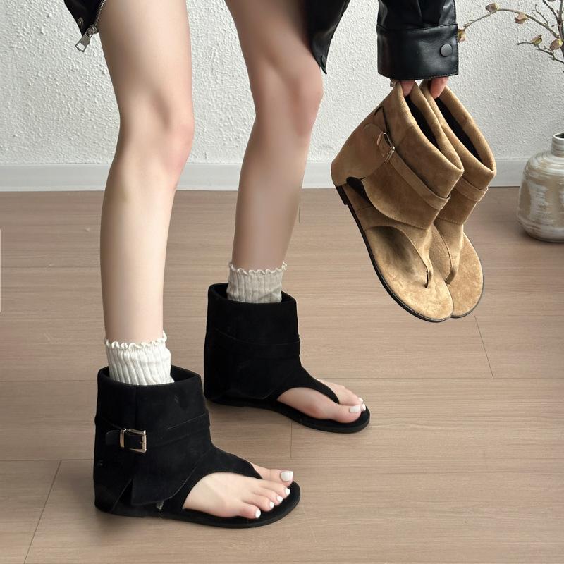 Women's Wide Width Thong Booties, Flat Sole Ankle Strap Sandals, Edgy Summer Slides for Women